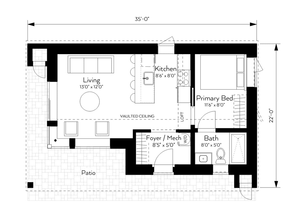 1 Bedroom Tiny House Passive Home Plan with Loft